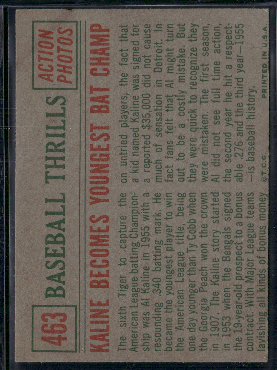 1959 Topps AL KALINE #463 Baseball Thrills Corner stains (VG)