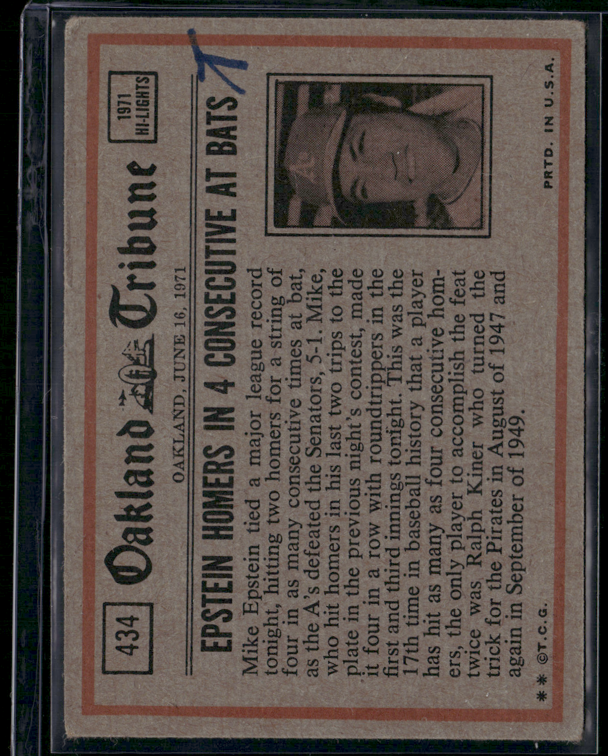 1972 Topps JOHNNY BENCH #434 IN ACTION