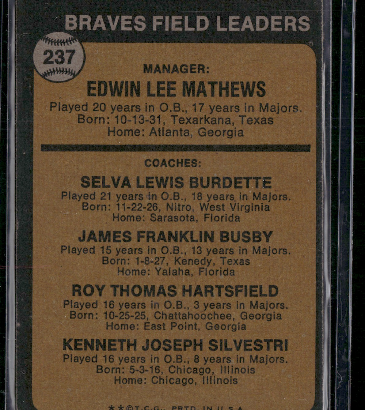 1973 Topps EDDIE MATTHEWS #237