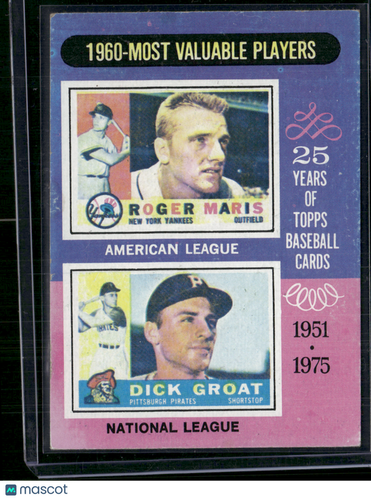 1975 Topps ROGER MARIS/DICK GROAT #198 1960 MVP's Toning (VG)