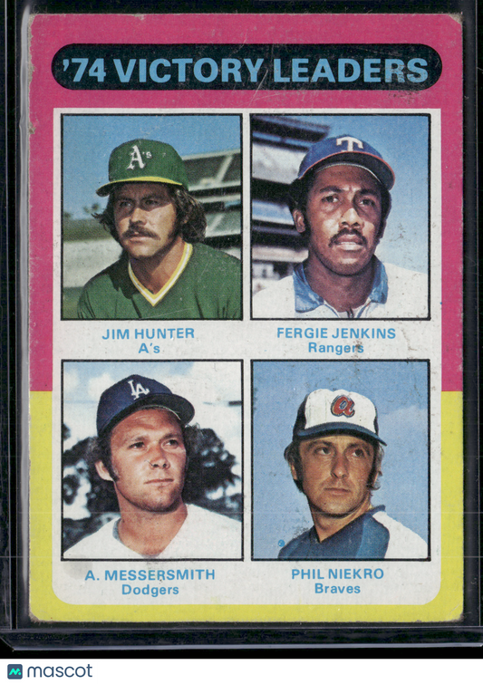 1975 Topps PHIL NIEKRO/JENKINS/HUNTER/MESSERSMITH #310 1974 VictoryLeaders(Good)