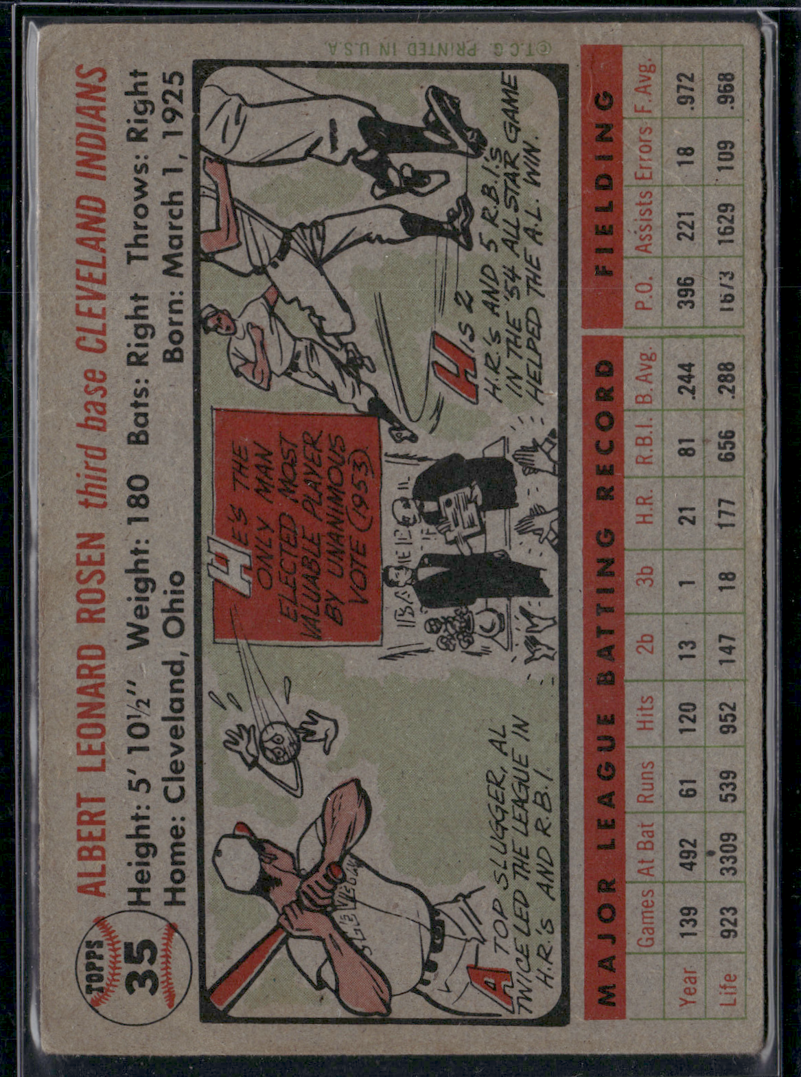 1956 Topps AL ROSEN #35 Light Wrinkle
