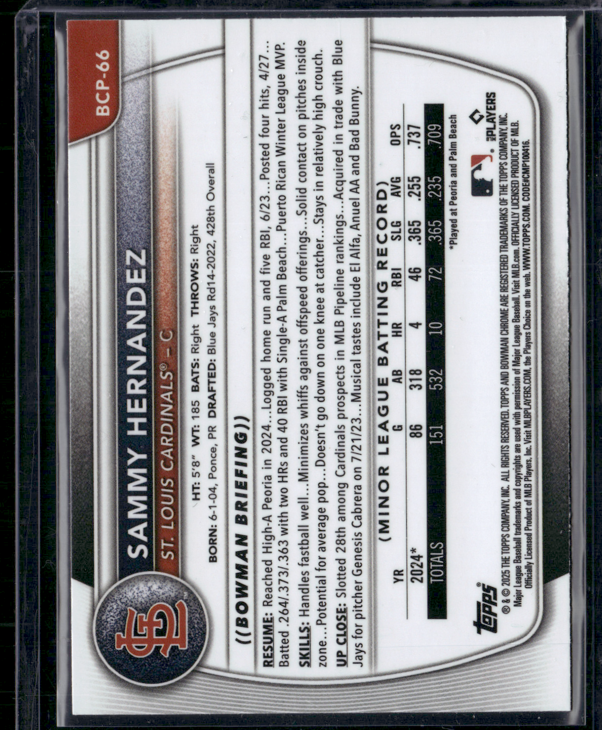 2025 Bowman SAMMY HERNANDEZ #BCP-66 1st Bowman CHROME