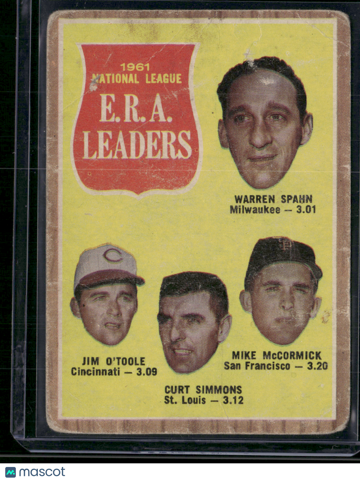 1962 Topps 1961 NL ERA LEADERS #56 Warren Spahn/O'Toole/Simmons/McCormick (Good)