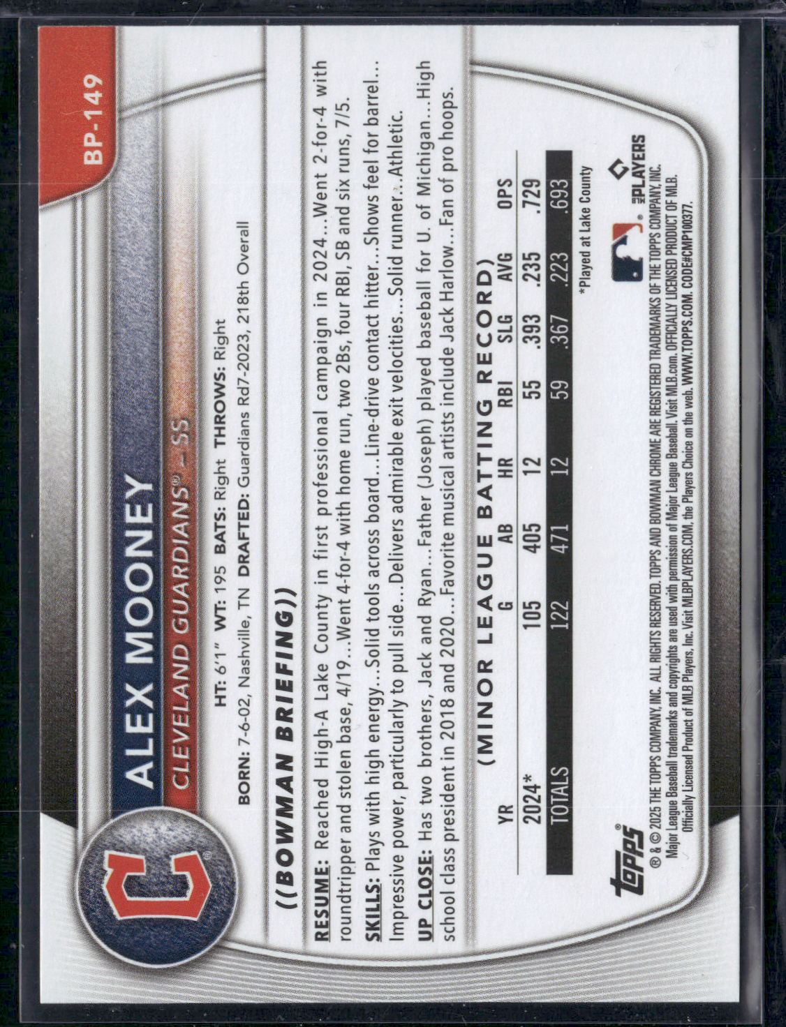 2025 Bowman ALEX MOONEY #BP-149 1st Bowman