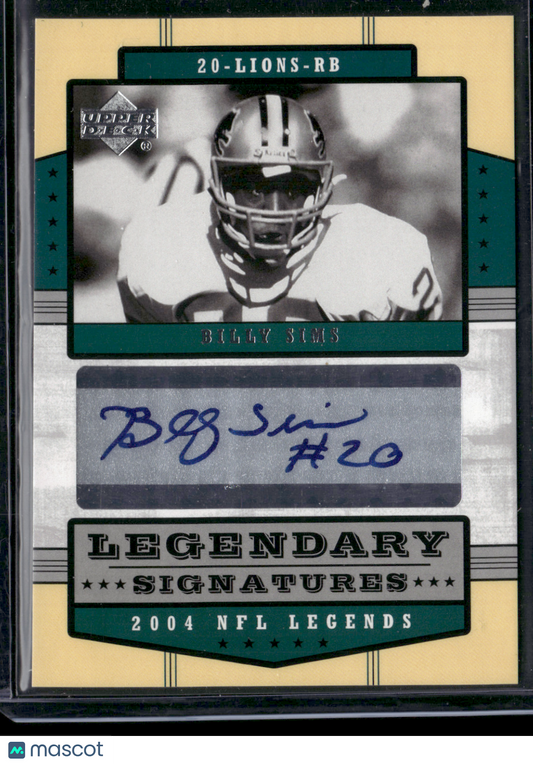 2004 Upper Deck BILLY SIMS #LS-BI Legendary Signatures Auto (NM)