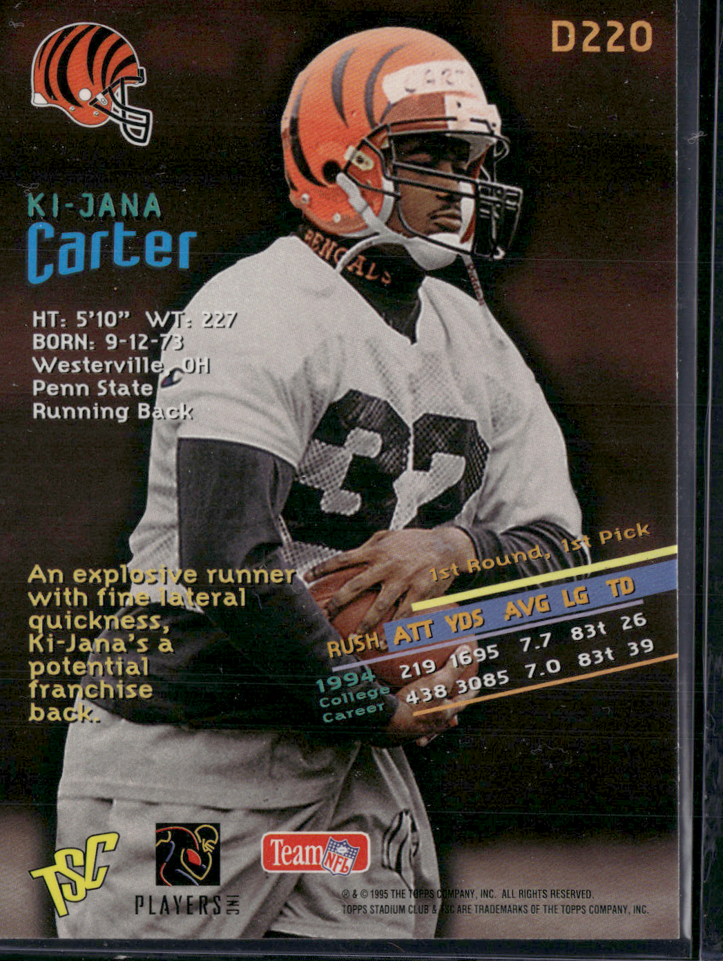 1995 Stadium Club KI-JANA CARTER #D220 Draft Pick Rookie RC (NM)
