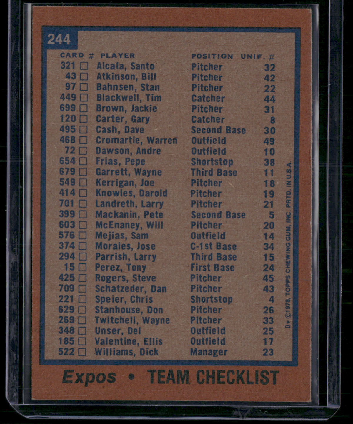 1978 Topps MONTREAL EXPOS #244 (EX)