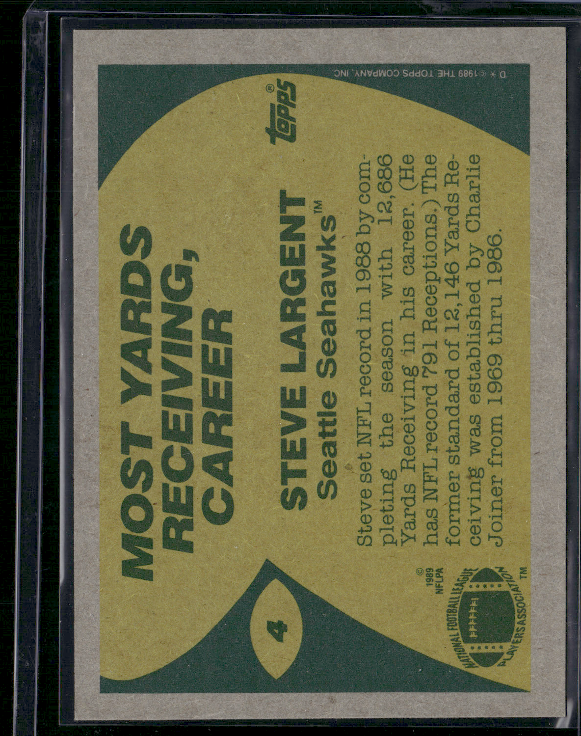 1989 Topps STEVE LARGENT #4 1988 Record Breakers (NM)