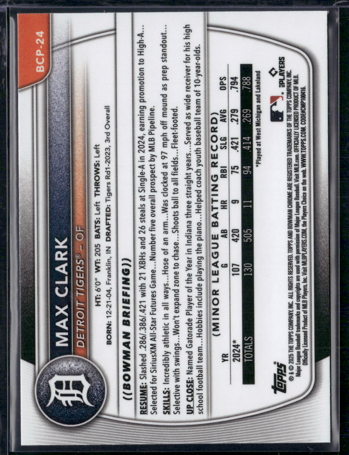 2025 Bowman MAX CLARK #BCP-24 Chrome