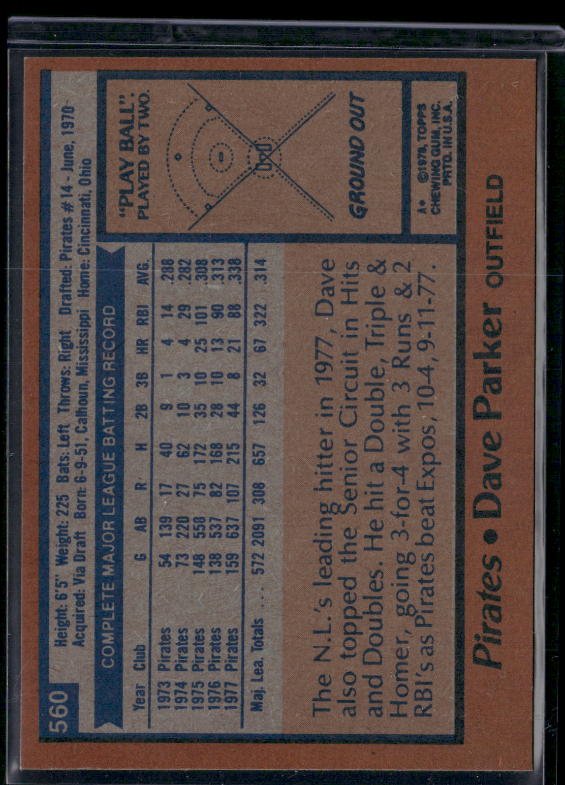 1978 Topps DAVE PARKER #560 Print Snow (EX)