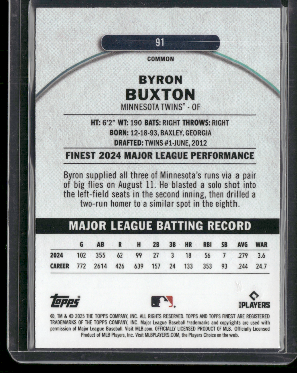 2025 Topps Finest BYRON BUXTON #91 Common 103/200