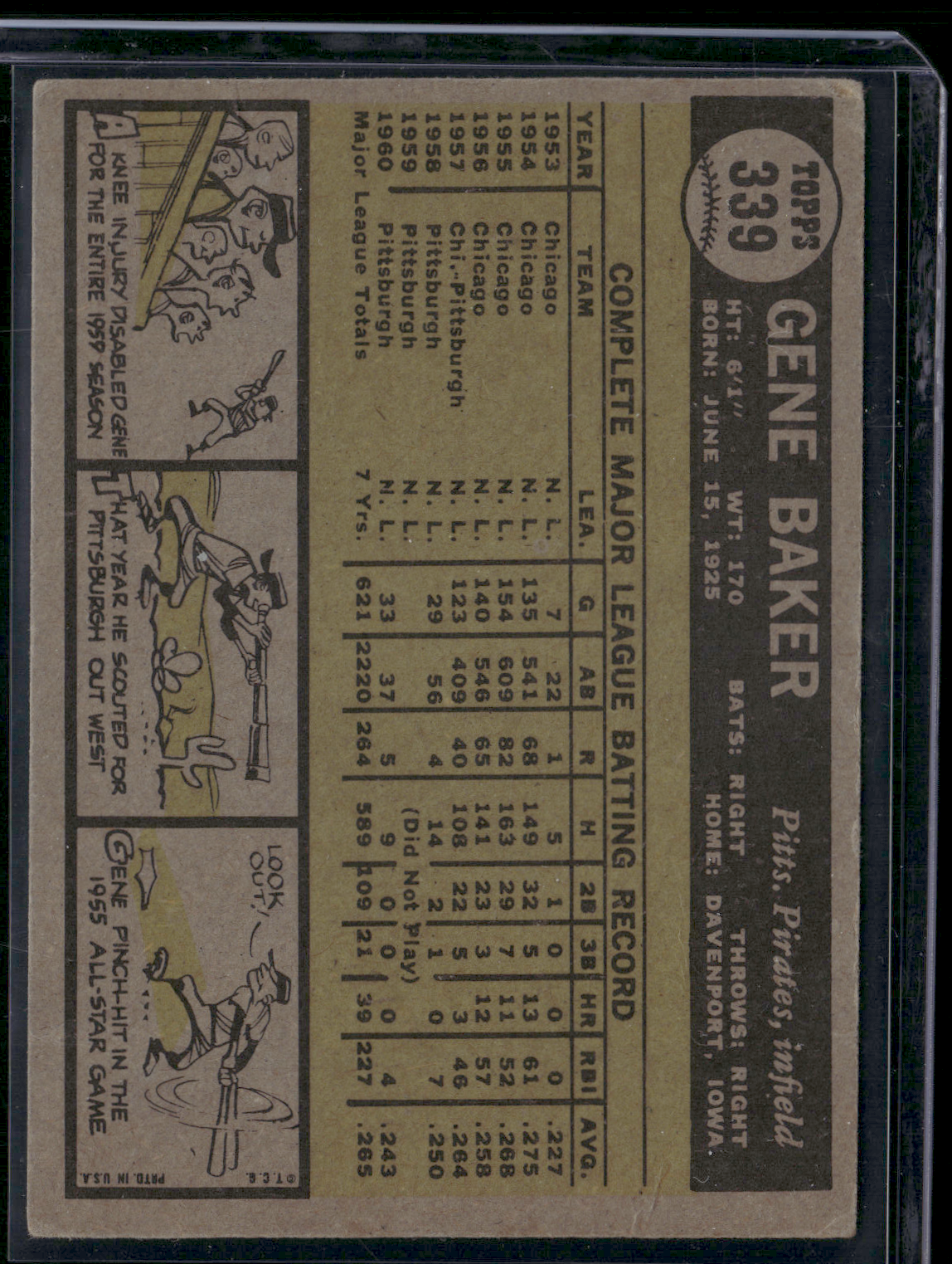 1961 Topps GENE BAKER #339 Light Wrinkle (VG)
