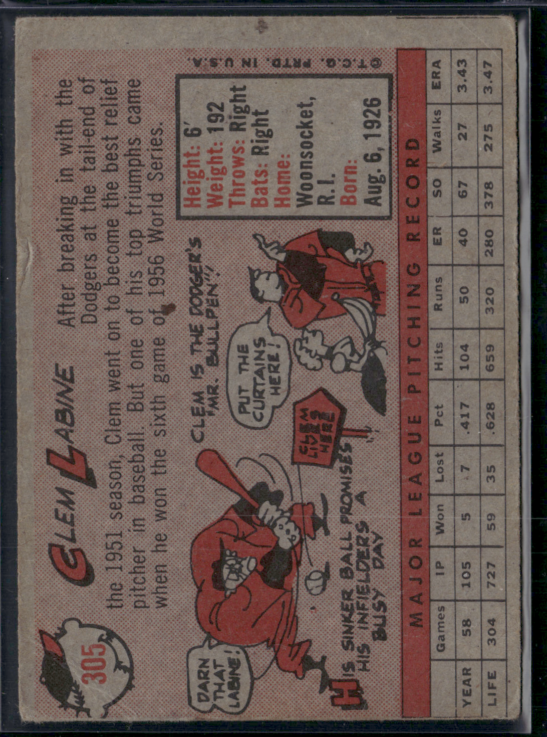 1958 Topps CLEM LABINE #305