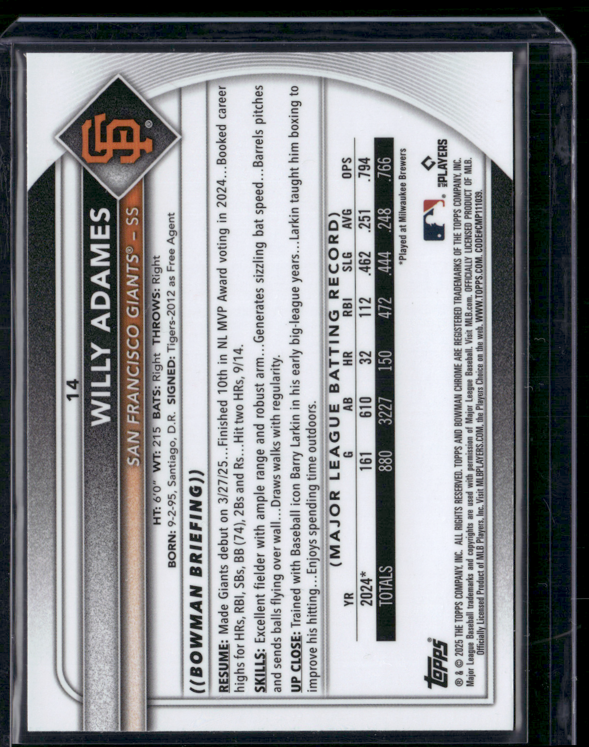 2025 Bowman Chrome WILLY ADAMES #14 Mega