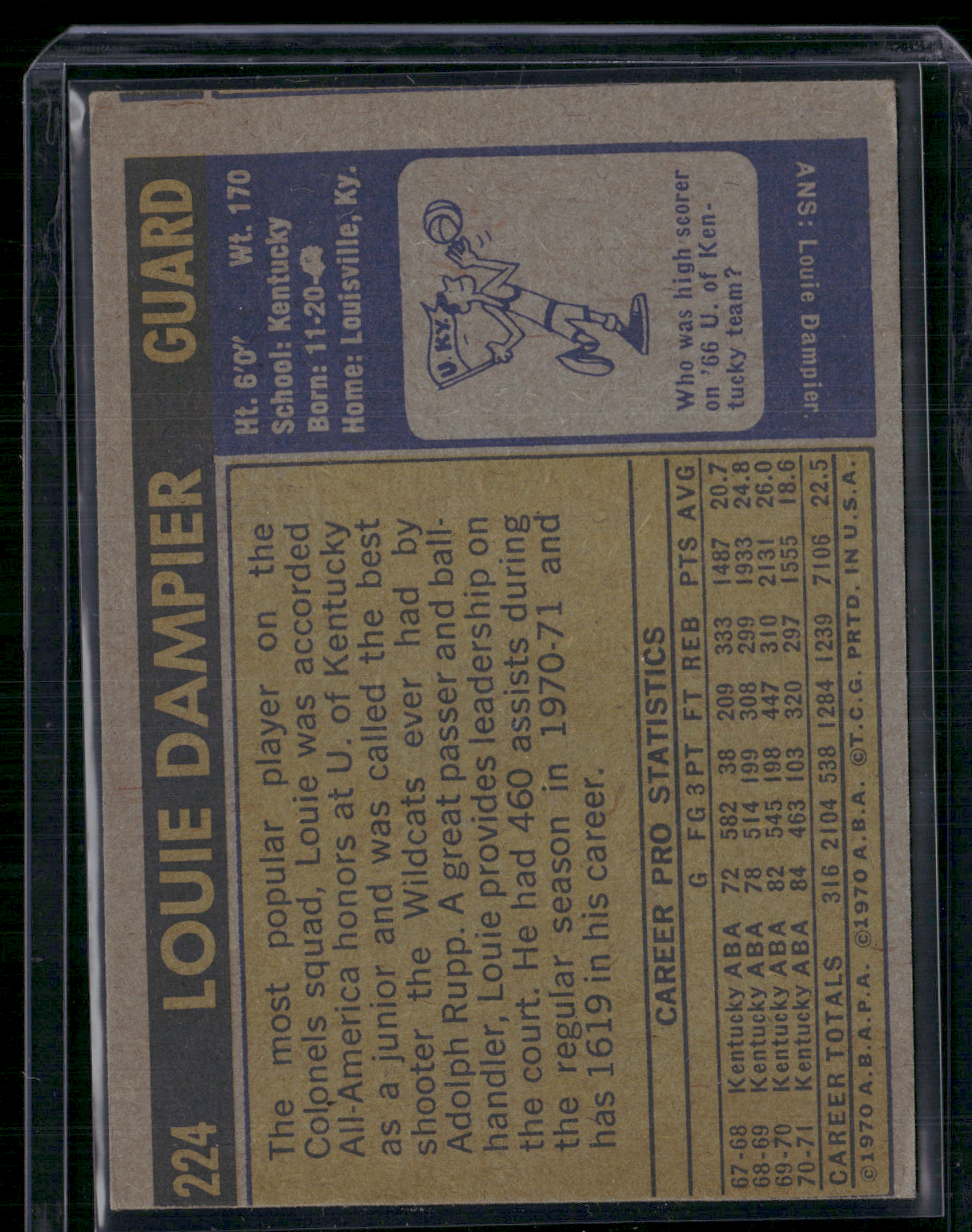 1972 Topps LOUIE DAMPIER #224 (VG-VG/EX)
