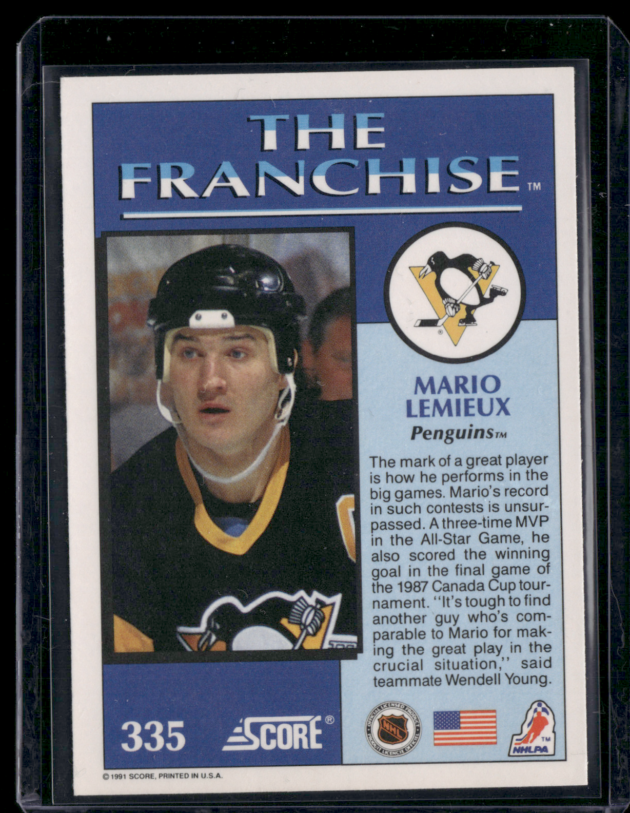 1991 Score MARIO LEMIEUX #335 The Franchise (EX/MT)