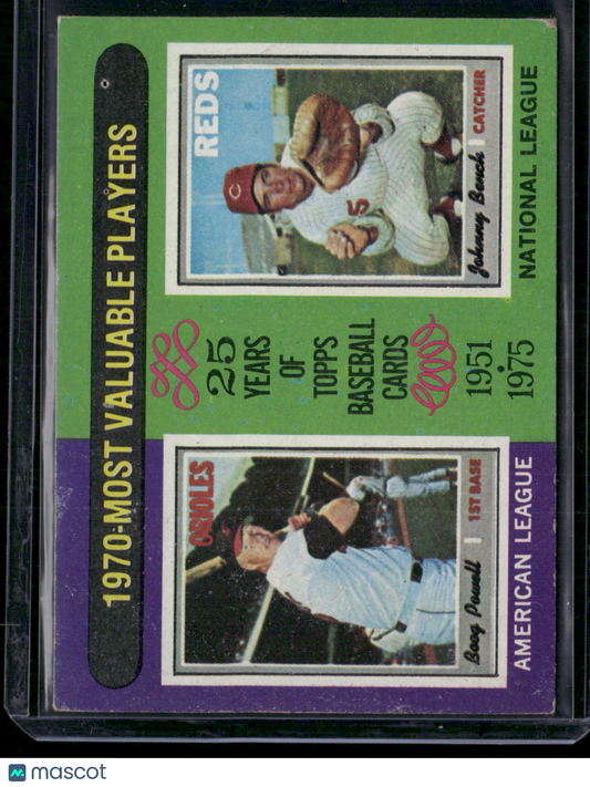 1975 Topps JOHNNY BENCH/BOOG POWELL #208 1970 MVP'S Surface Dents (VG)