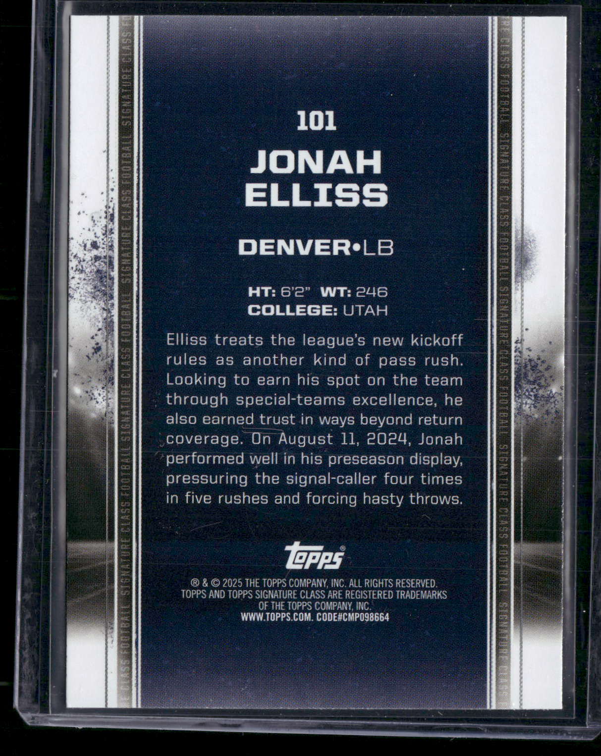 2024 Topps Signature Class JONAH ELLISS #101 Rookie Card RC