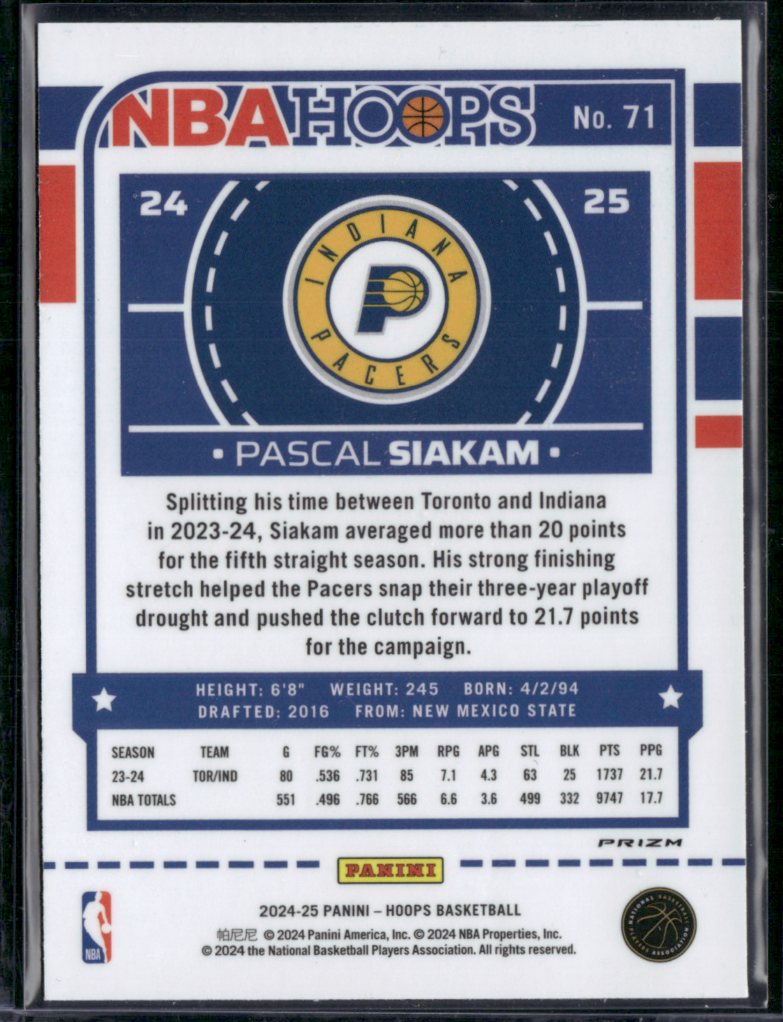 2024 NBA Hoops PASCAL SIAKAM #71 Chrome