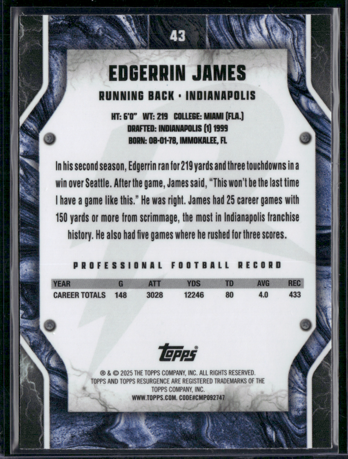 2024 Topps Resurgence EDGERRIN JAMES #43 Purple Foilboard 247/249