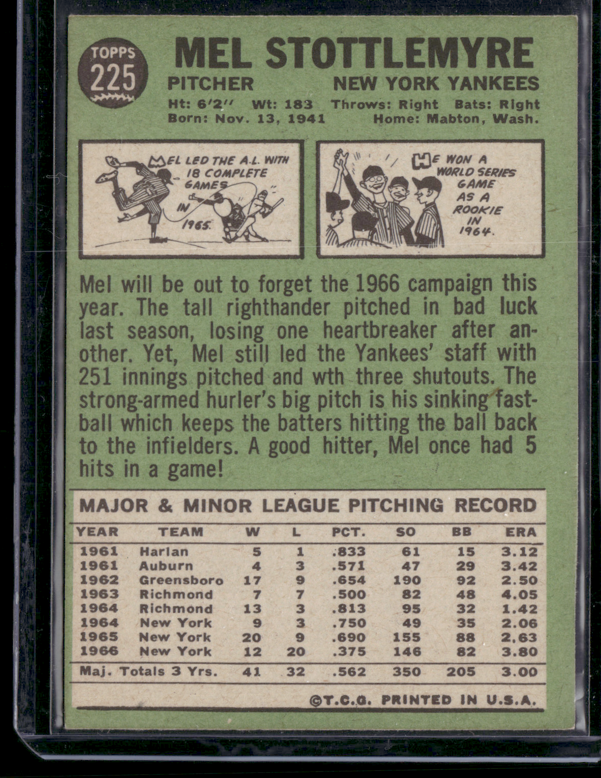 1967 Topps MEL STOTTLEMYRE #225 (VG)