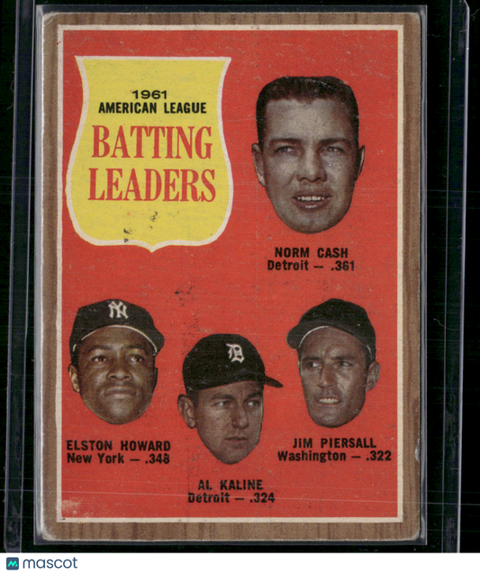 1962 Topps NORM CASH/HOWARD/KALINE/PIERSALL #51 1961 AL Batting Leaders(Good)