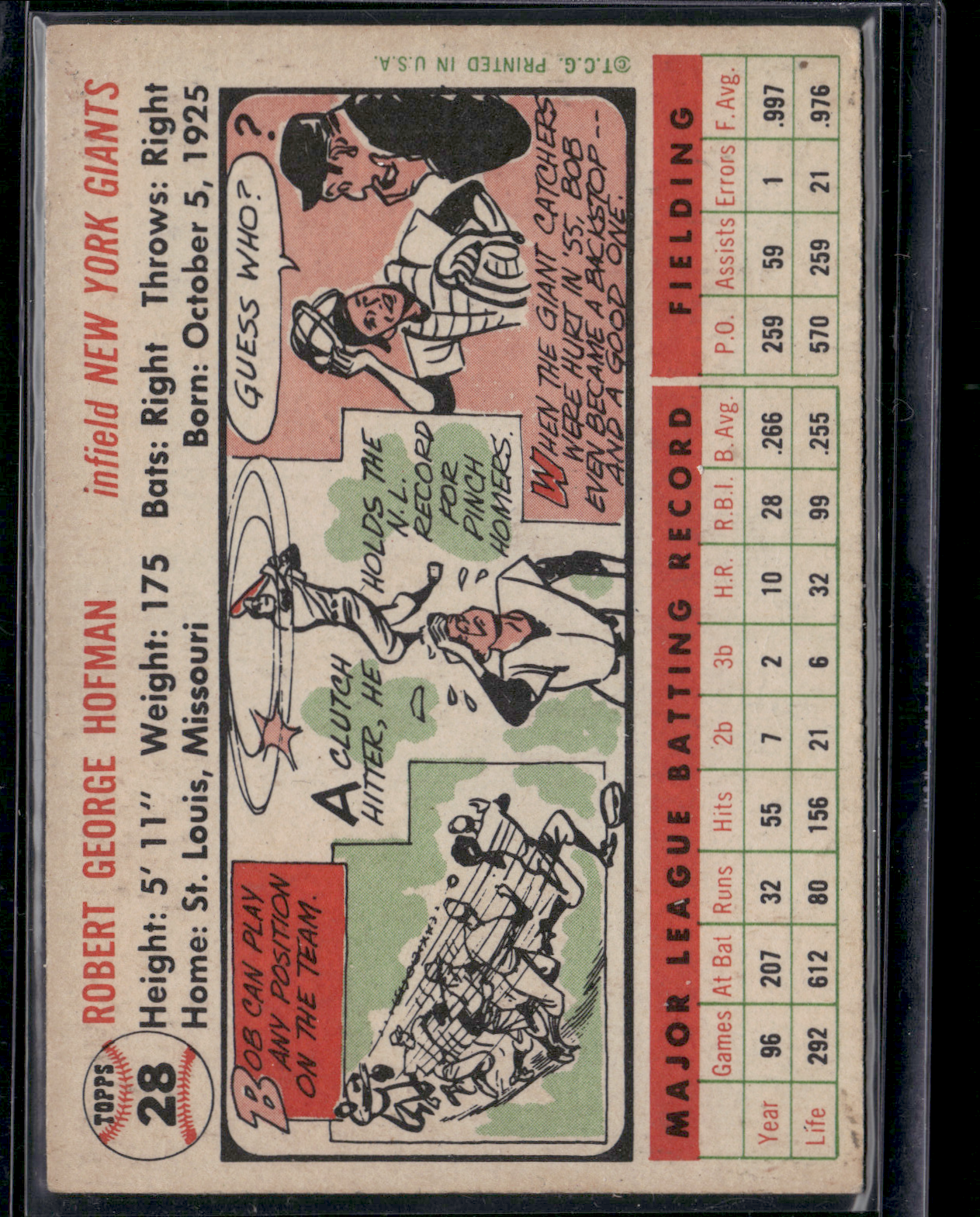 1956 Topps BOBBY HOFMAN #28