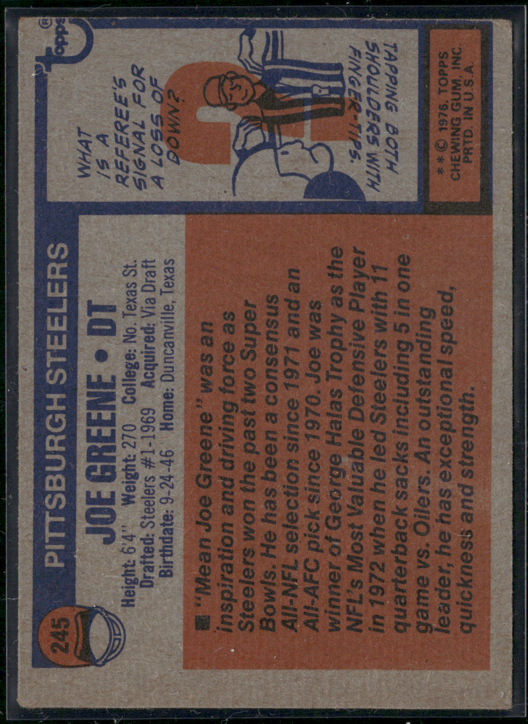 1976 Topps JOE GREENE #245 Light Wrinkles (VG/EX)