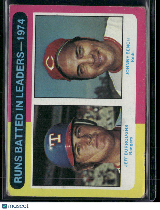1975 Topps JOHNNY BENCH/JEFF BURROUGHS #308 1974 RBI Leaders (VG)