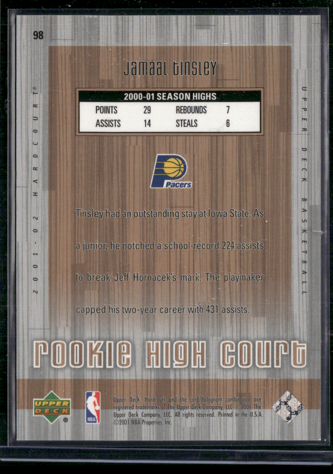 2001 Upper Deck JAMAAL TINSLEY #98 Rookie High Court 78/1000 (NM)