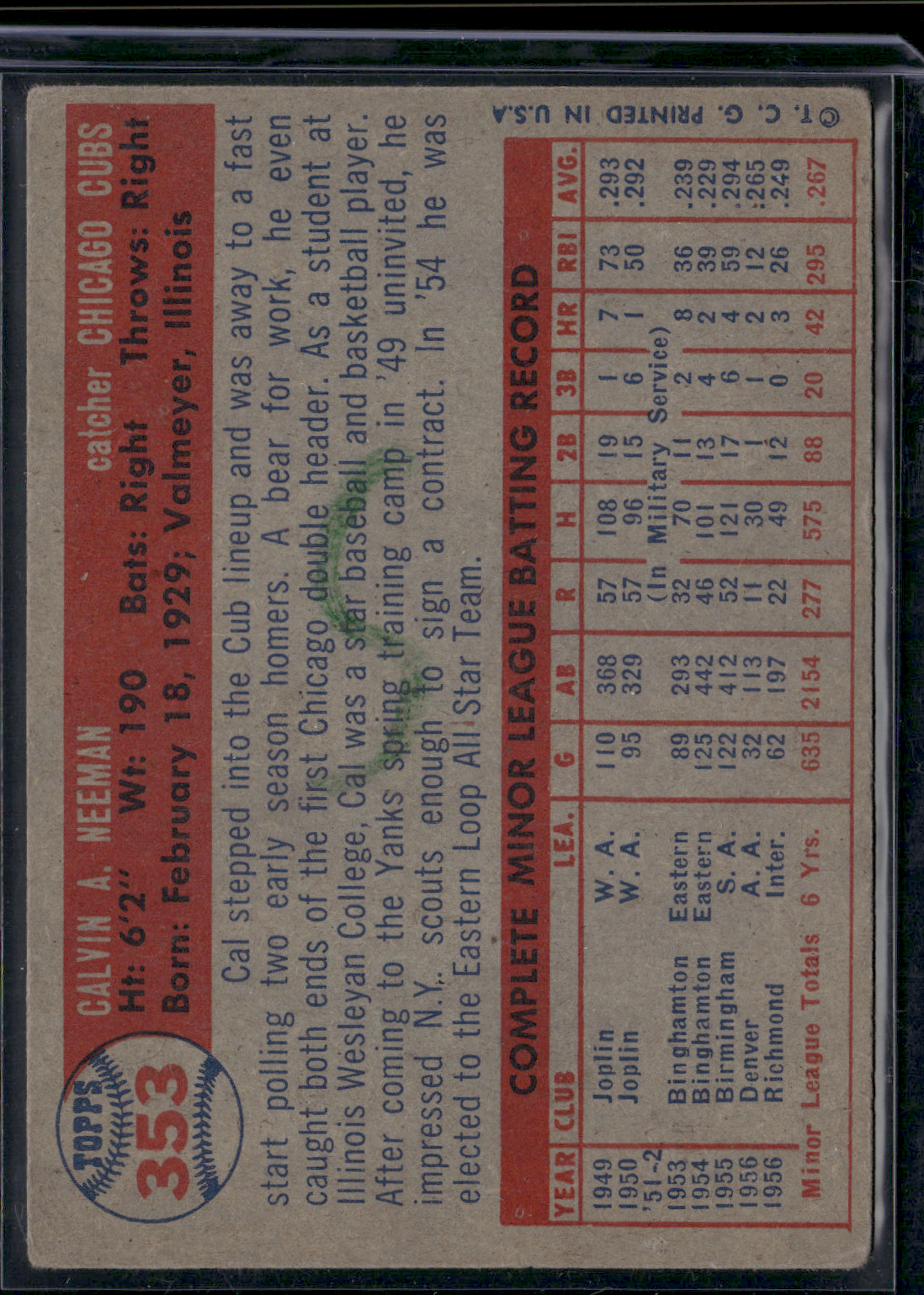 1957 Topps CAL NEEMAN #353