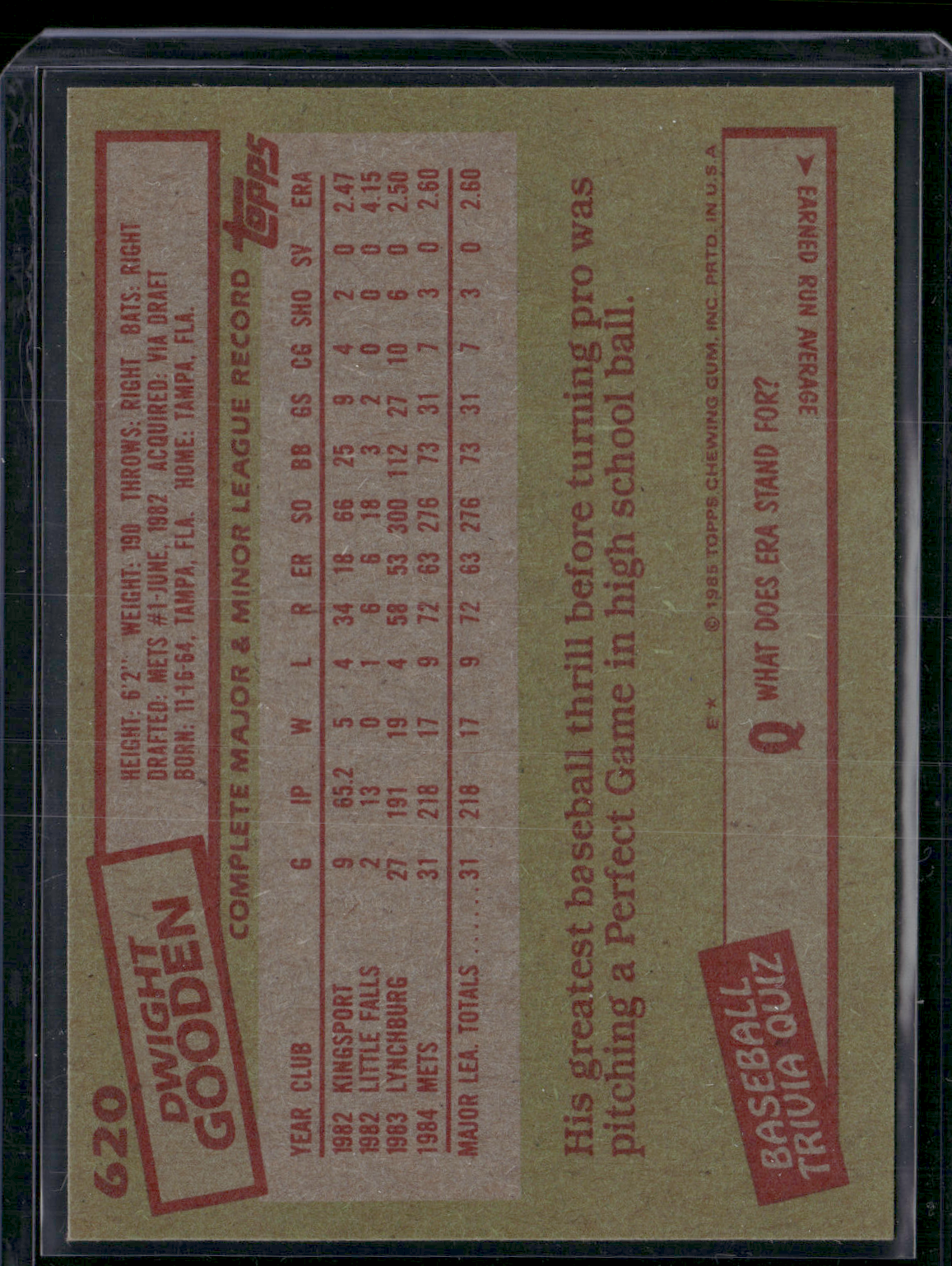 1985 Topps DWIGHT GOODEN #620 (NM)