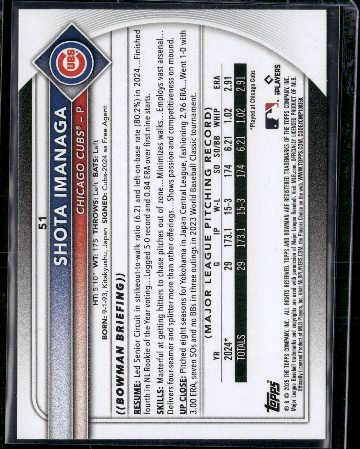 2025 Bowman SHOTA IMANAGA #51