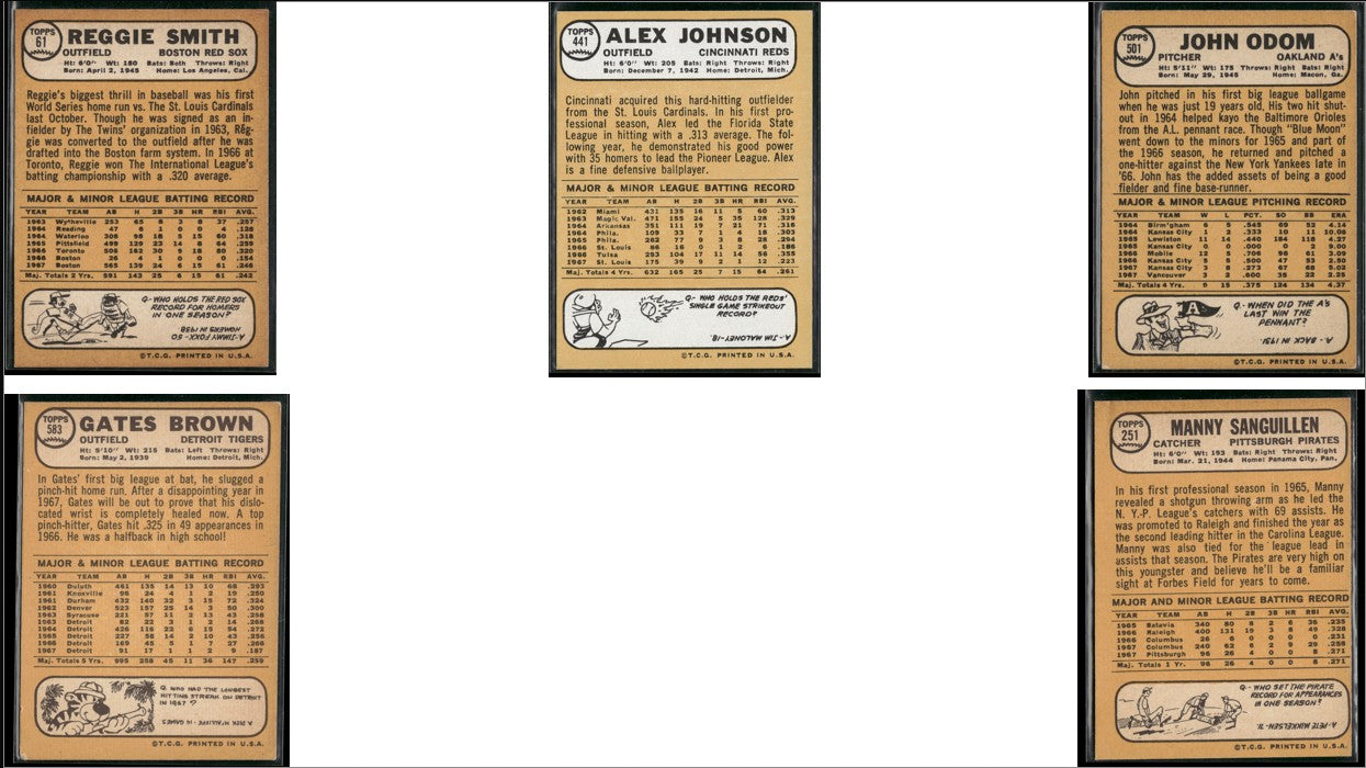 1968 Topps 5 ~ CARDLOT Reggie Smith/Manny Sanguillen (VG/EX-EX)