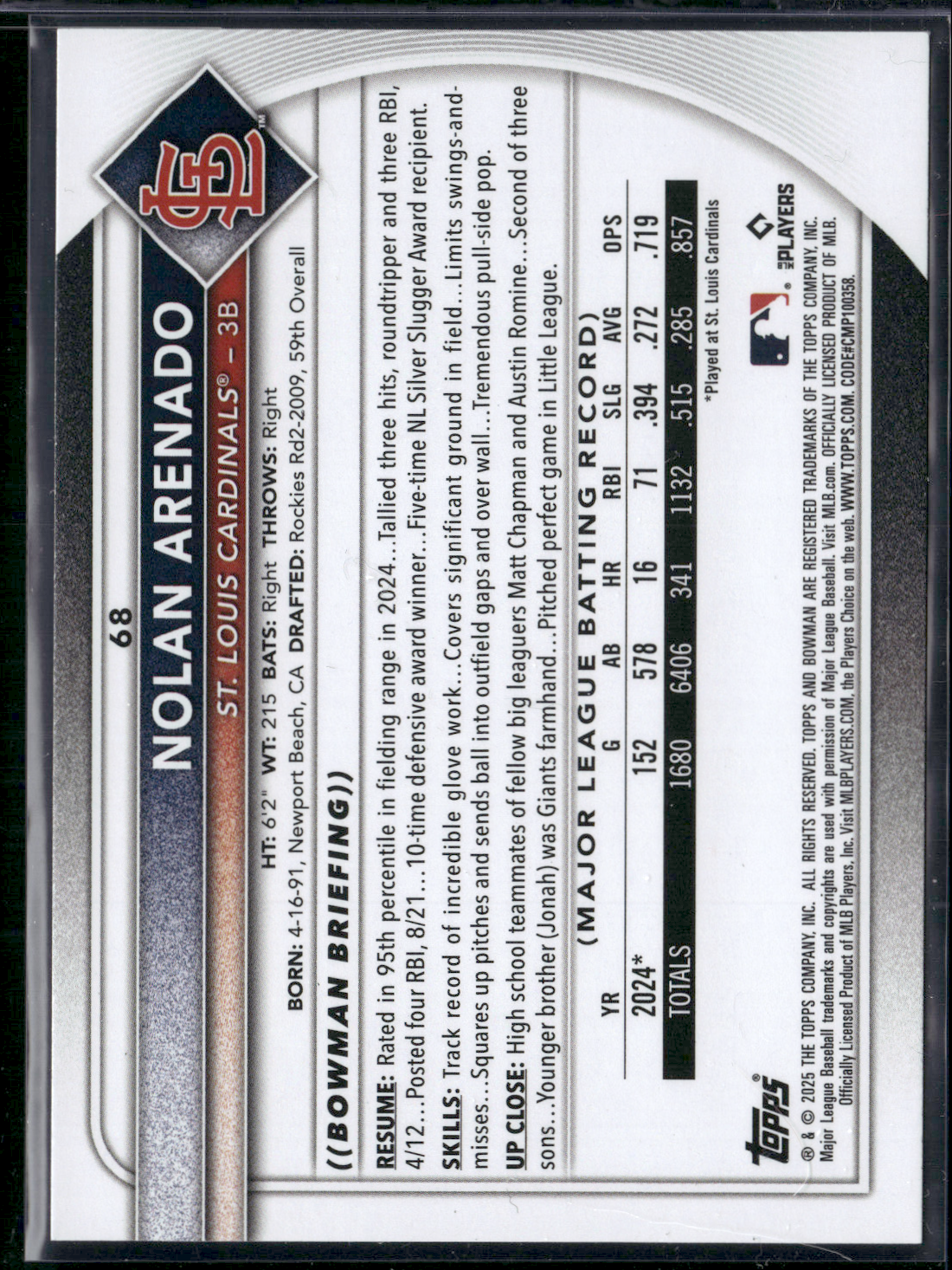 2025 Bowman NOLAN ARENADO #68
