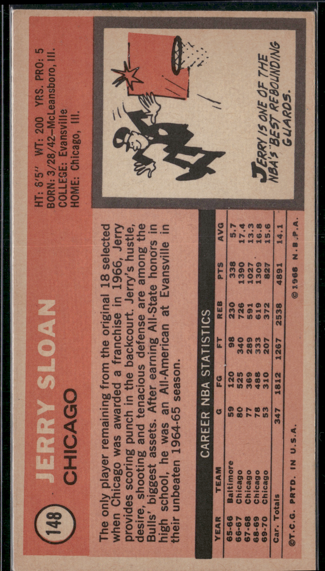 1970 Tall Boy JERRY SLOAN #148 (VG/EX)