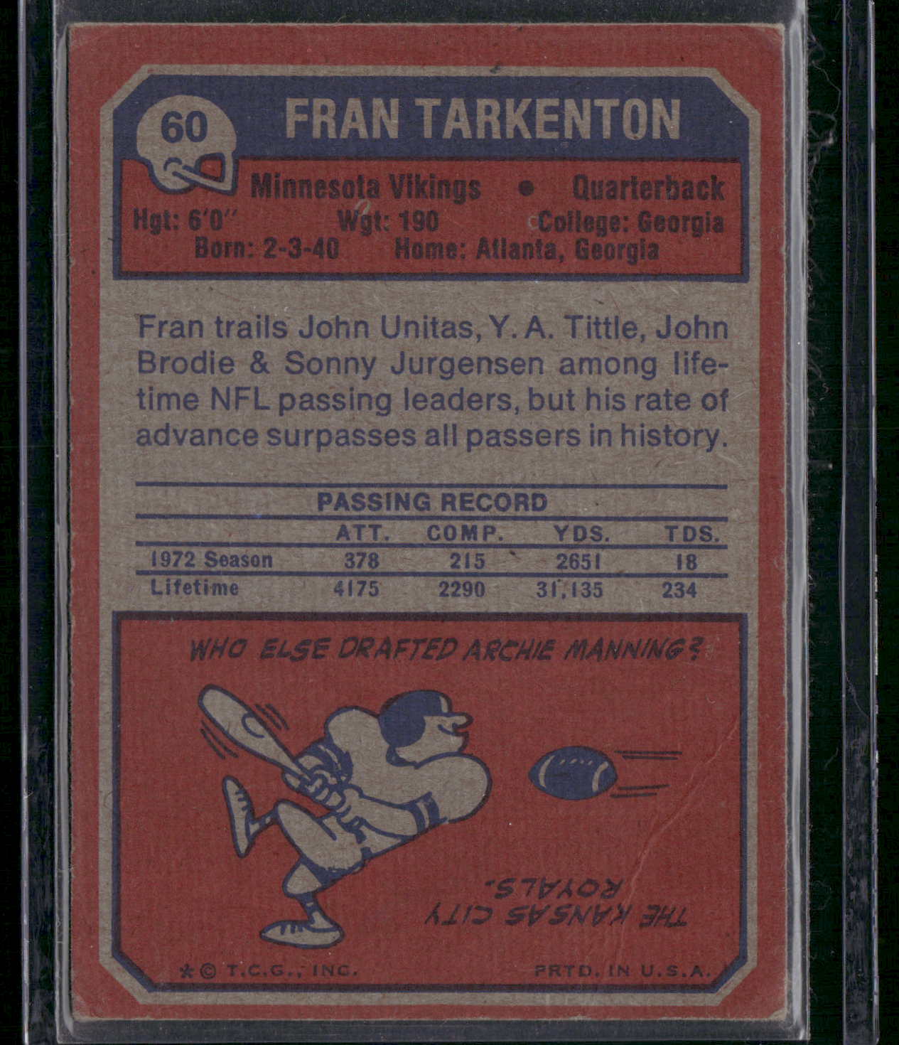 1973 Topps FRAN TARKENTON #60