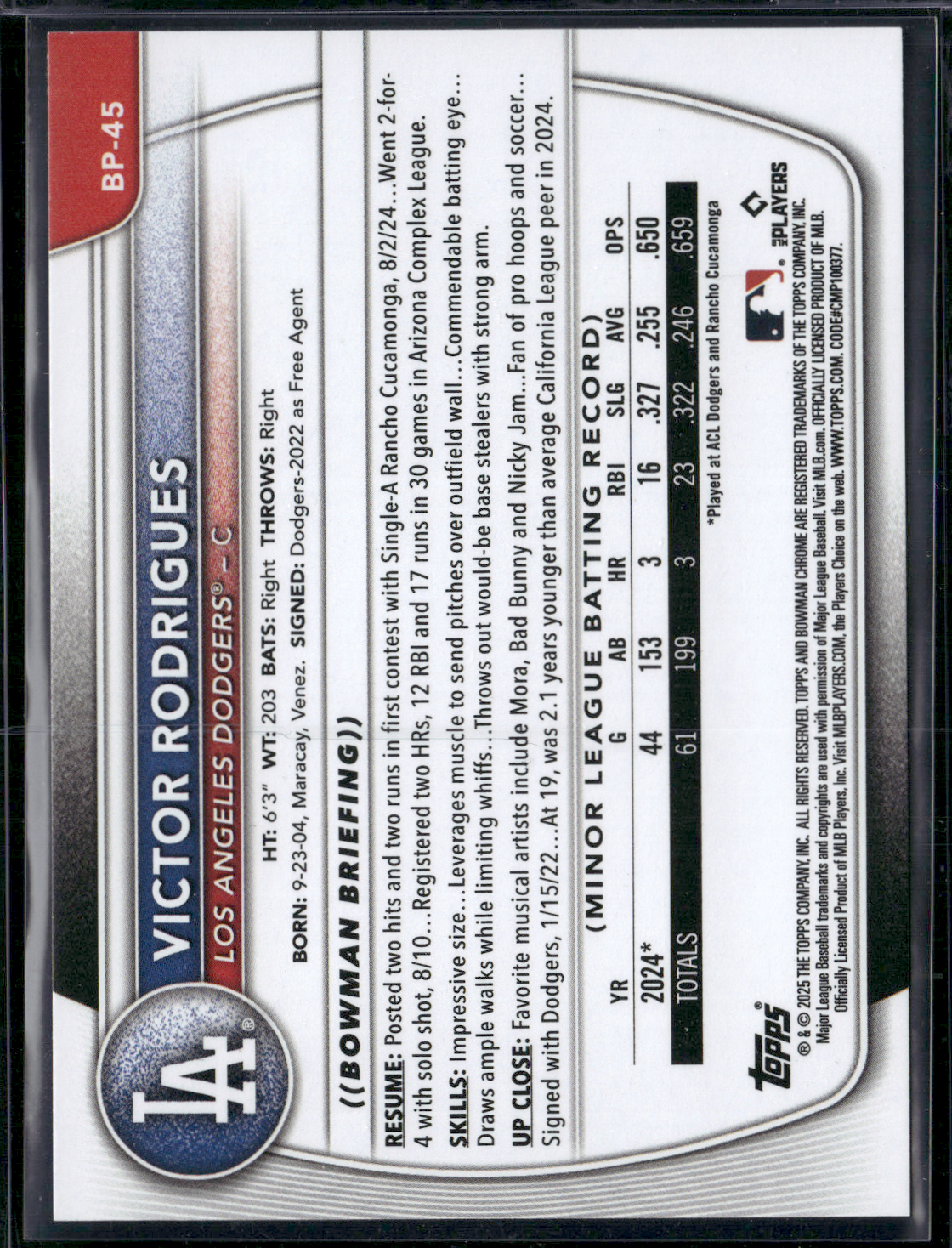 2025 Bowman VICTOR RODRIGUES #BP-45 1st Bowman