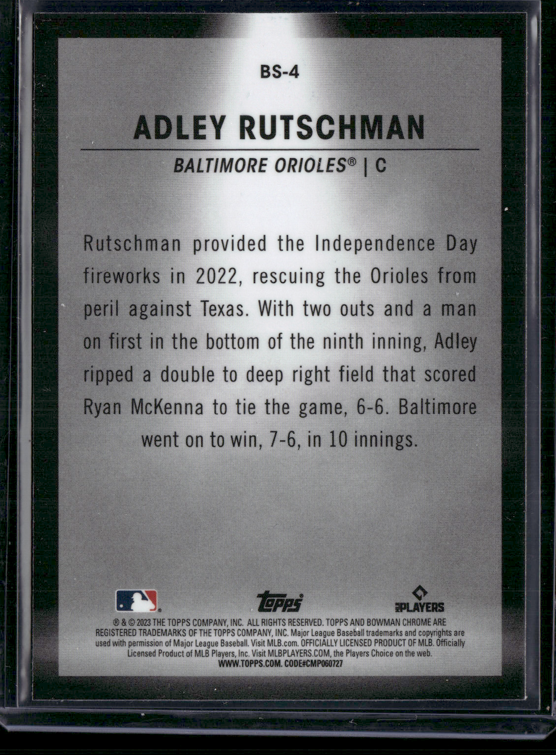 2023 Chrome ADLEY RUTSCHMAN #BS-4 Bowman Spotlight Rookie Card RC (NM)