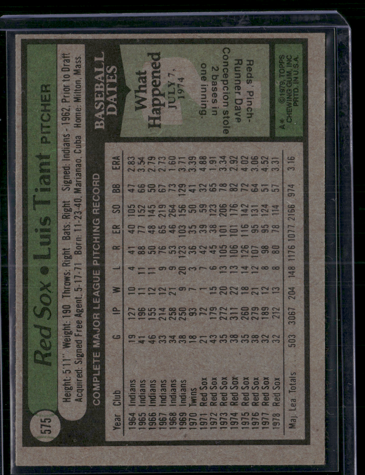 1979 Topps LUIS TIANT #575 (EX/MT)