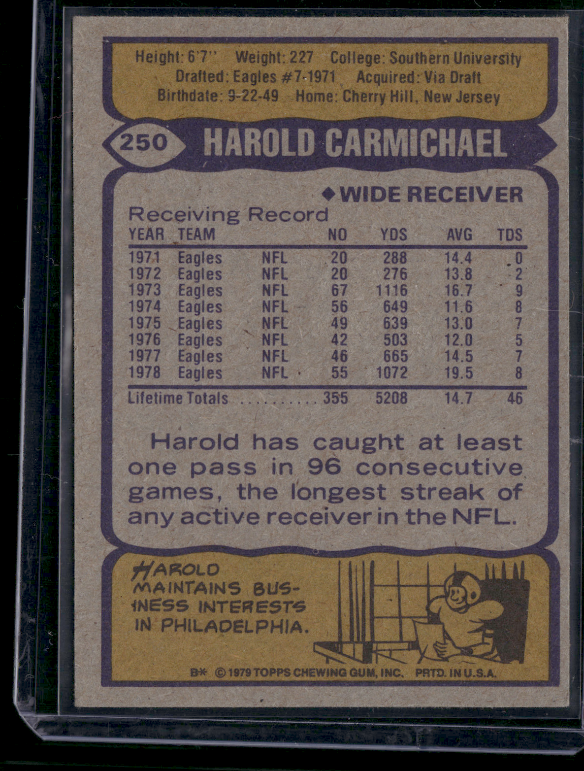 1979 Topps HAROLD CARMICHAEL #250 Light Wrinkle (VG)