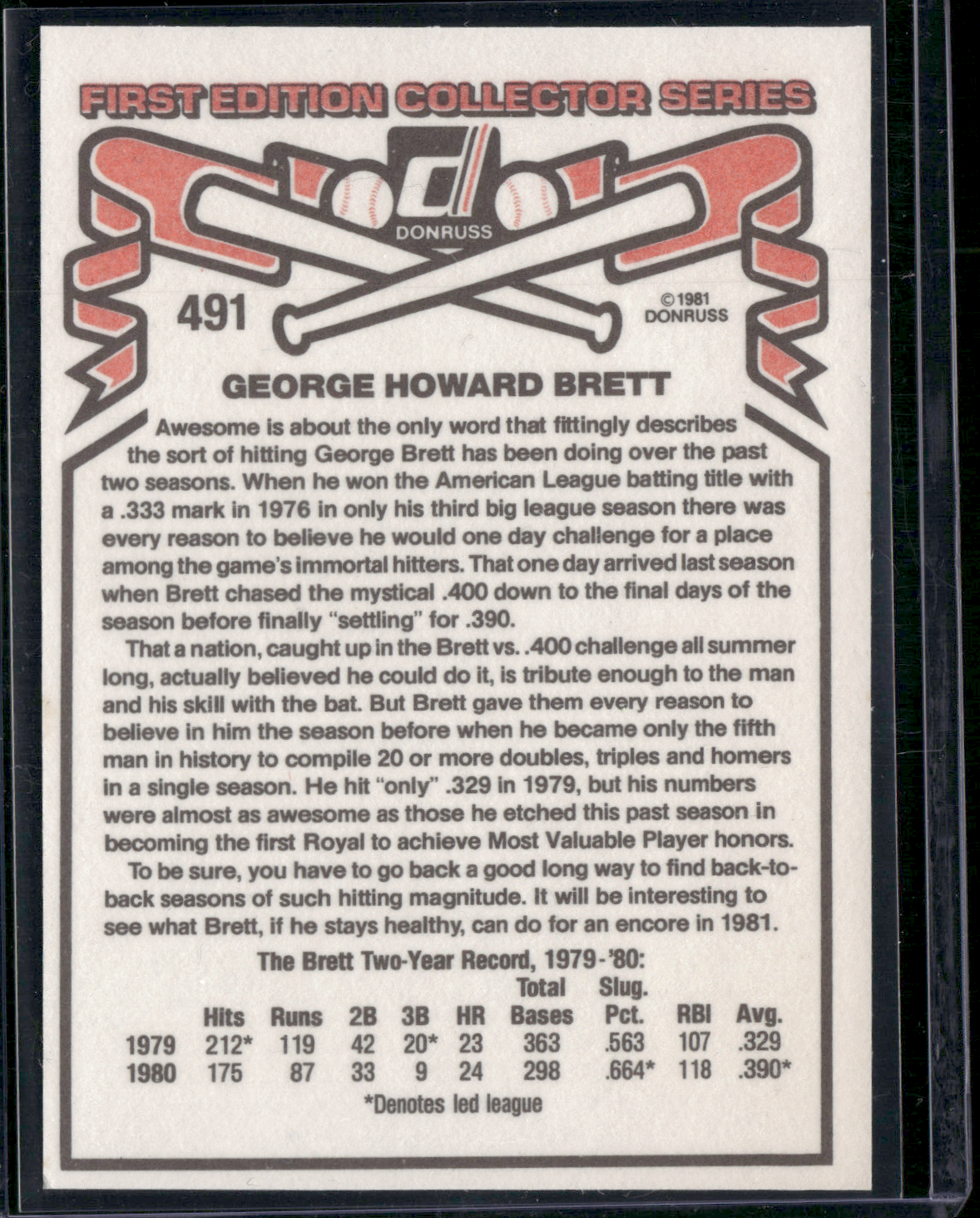1981 Donruss GEORGE BRETT #491 MVP (NM)