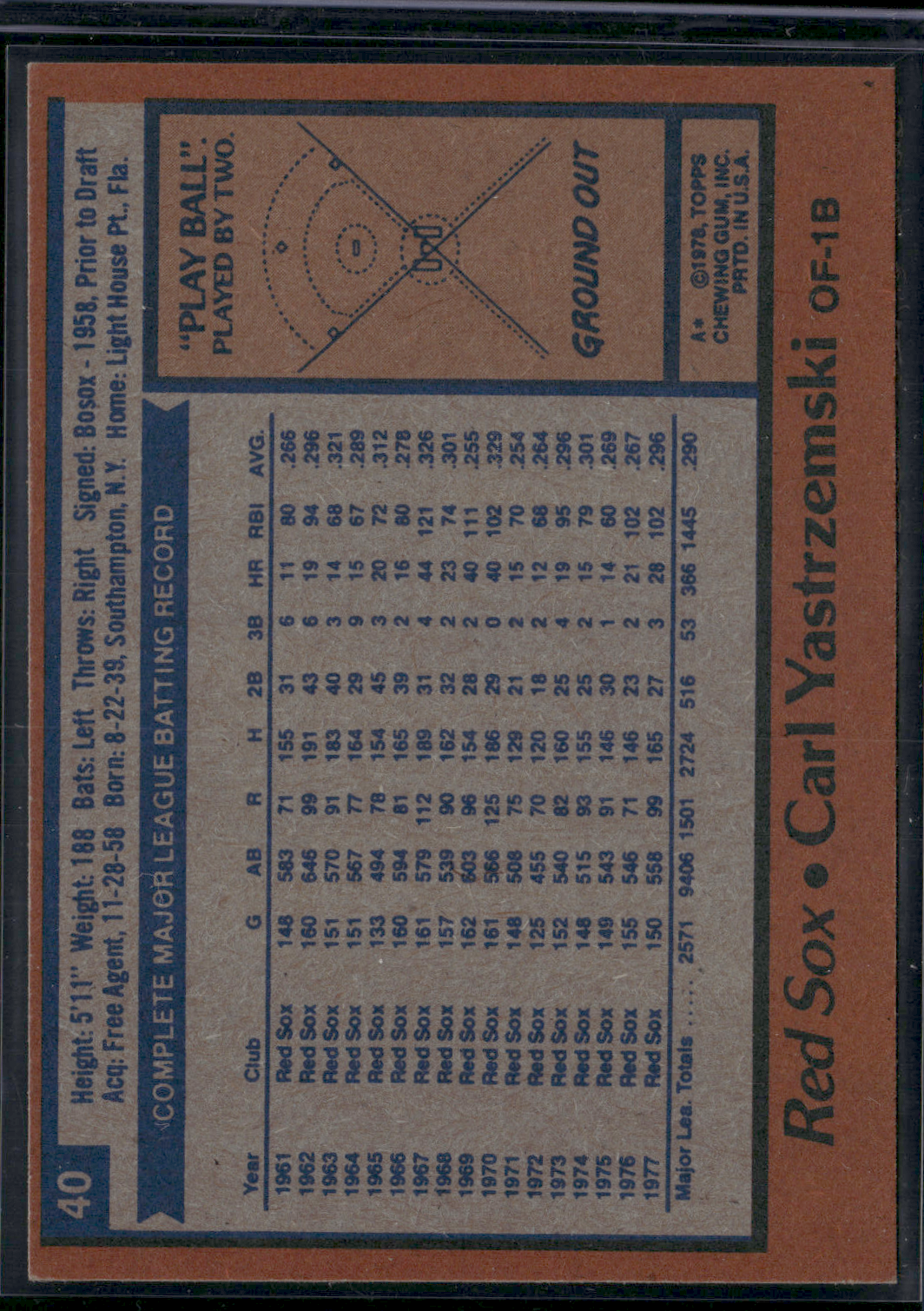 1978 Topps CARL YASTRZEMSKI #40 Print Snow (EX)