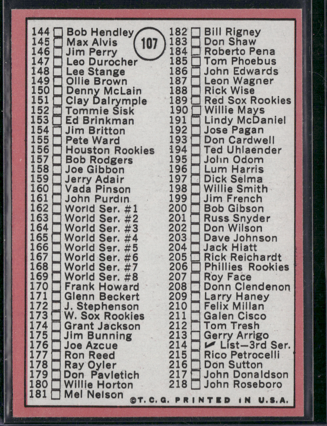 1969 Topps CHECKLIST 2nd Series #107 (EX)