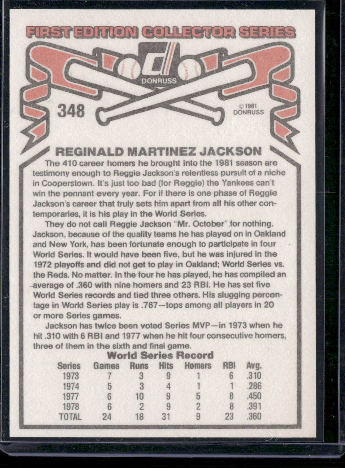 1981 Donruss REGGIE JACKSON #348 (NM)