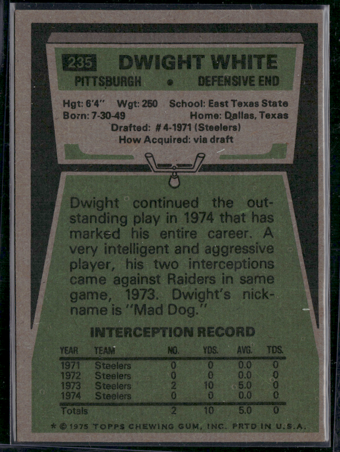 1975 Topps DWIGHT WHITE #235 (VG)