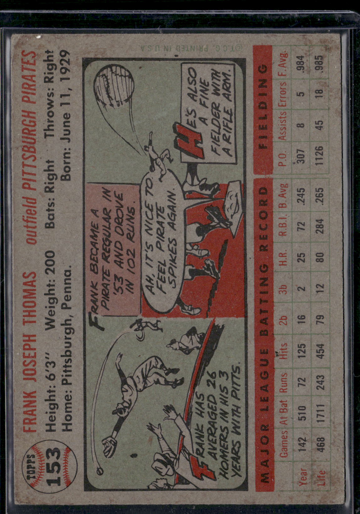 1956 Topps FRANK THOMAS #153 tape residue Defacement