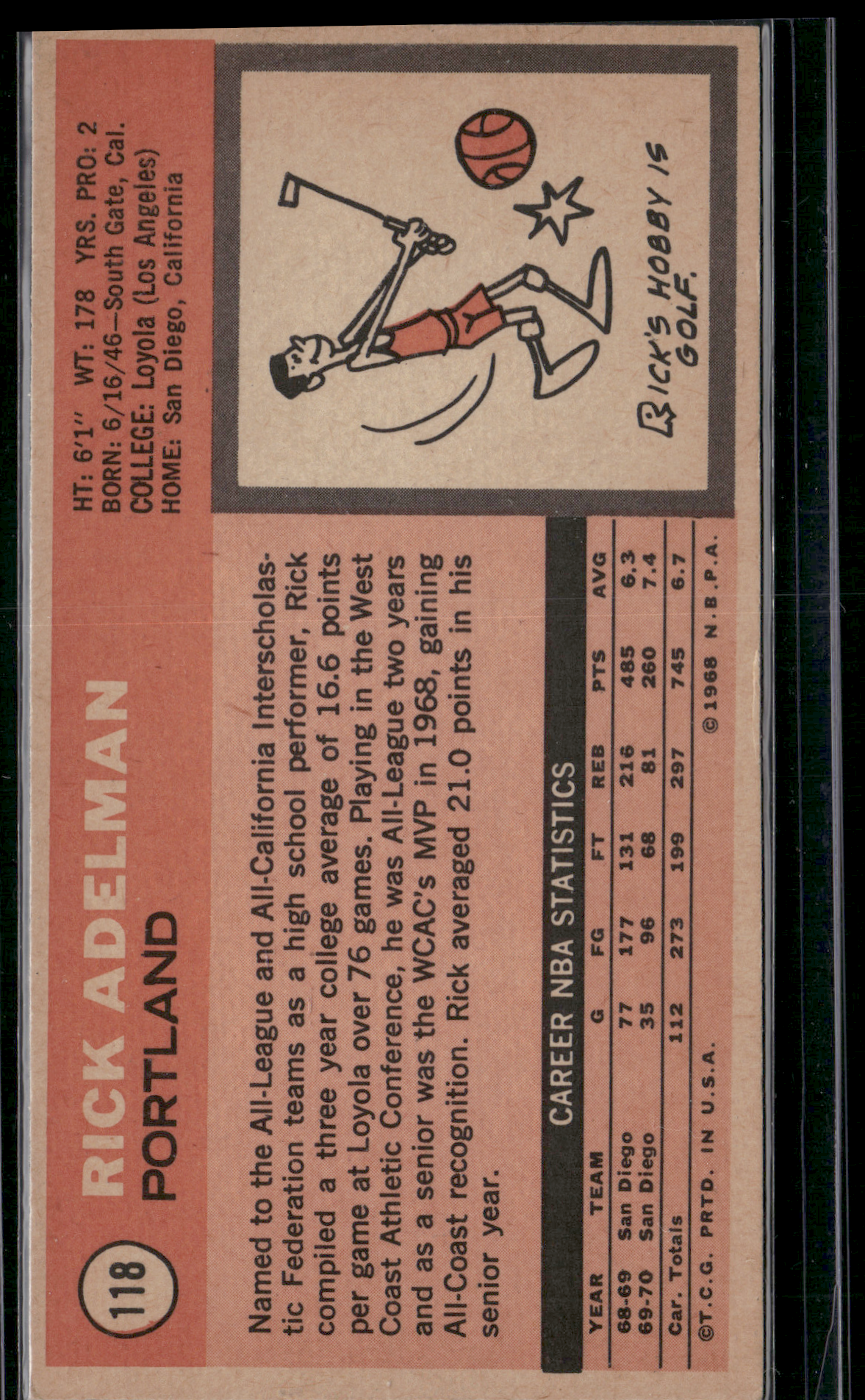 1970 Tall Boy RICK ADELMAN #118 (VG/EX)