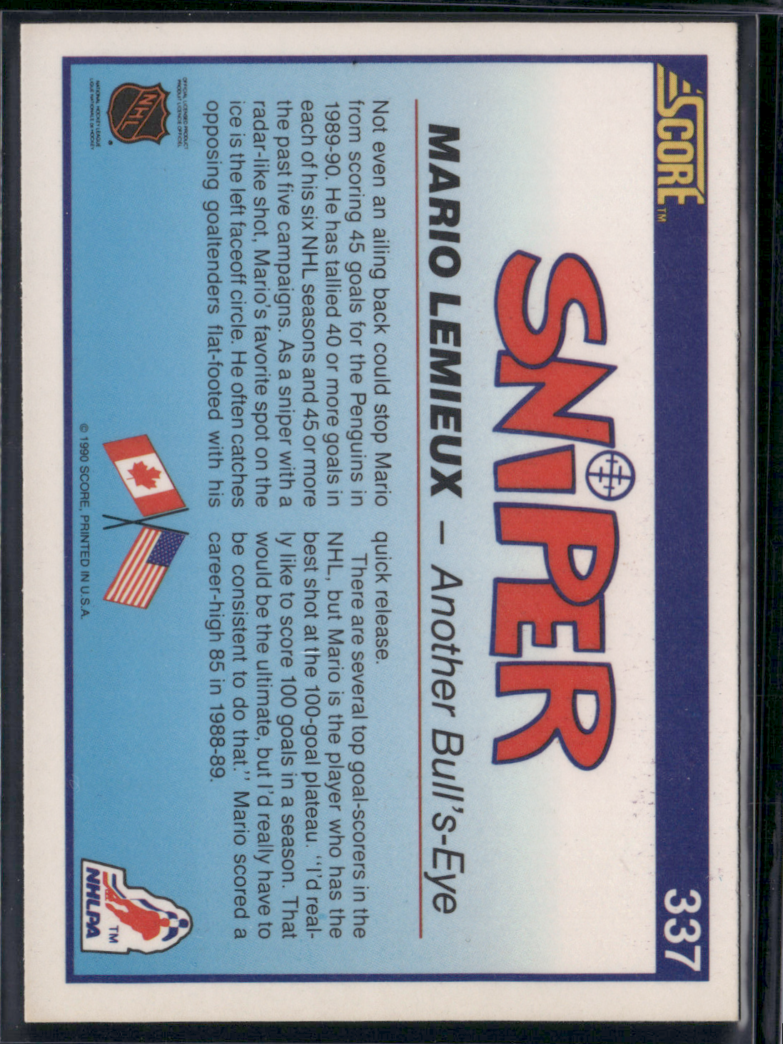 1990 MARIO LEMIEUX #337 Sniper (VG-EX)